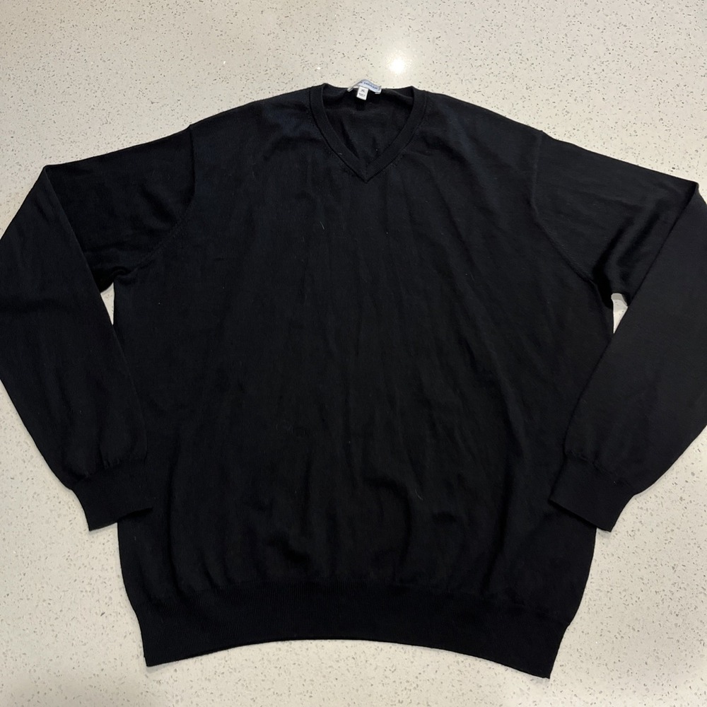 Peter Millar Crown Soft Men's XL Merino Wool Lyocell Sweater V-Neck Black Luxury